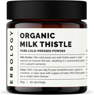 Erbology Organic Milk Thistle Powder 60g - 20 Servings - 180mg Silymarin per Serving - Body Cleansing - Cold-Pressed from 100% Milk Thistle Seeds - Sustainably Sourced in Europe - Vegan - GMO-Free