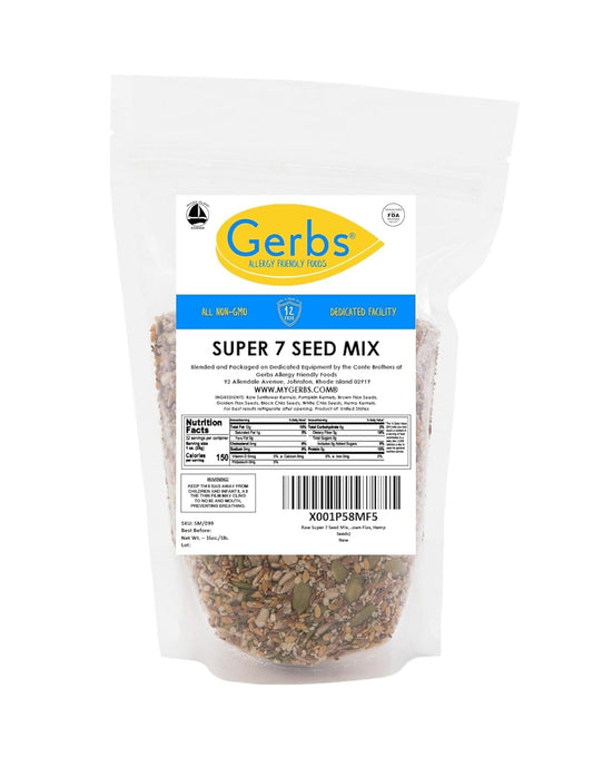 GERBS Raw Super 7 Seed Snack Mix 1 LB. | Top 14 Food Allergy Free | Resealable Bulk Bag | Made in USA | Raw Pumpkin Sunflower Black & White Chia Hemp Brown & Golden Flax Seed Trail Mix | Gluten Free