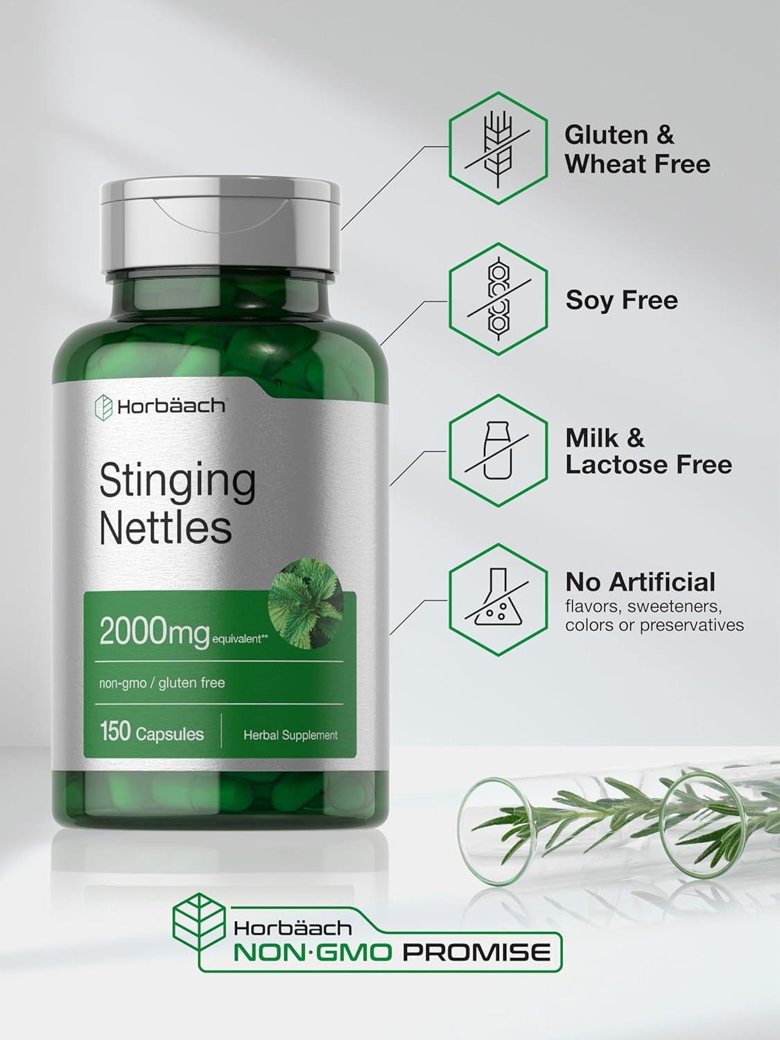 Horbäach Stinging Nettle Capsules 2000mg | 150 Count | Herbal Leaf Extract Supplement | Non-GMO, Gluten Free : Health & Household