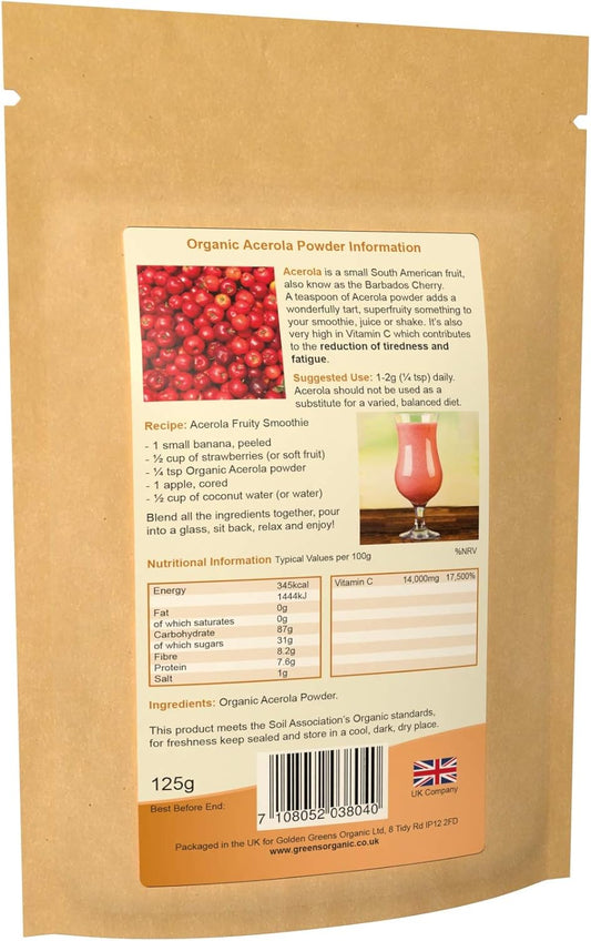 Golden Greens Organic Freeze-Dried Acerola Powder 125g : Amazon.co.uk: Health & Personal Care