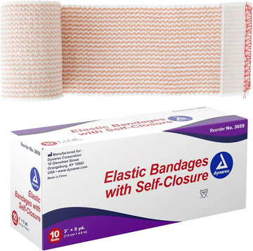 Dynarex Elastic Bandages With Self-Closure, Outstanding Compression And Stretch, Latex-Free Elastic Bandages With Velcro Closure, 3" X 5 Yds., 1 Box Of 10 Elastic Wrap Bandages