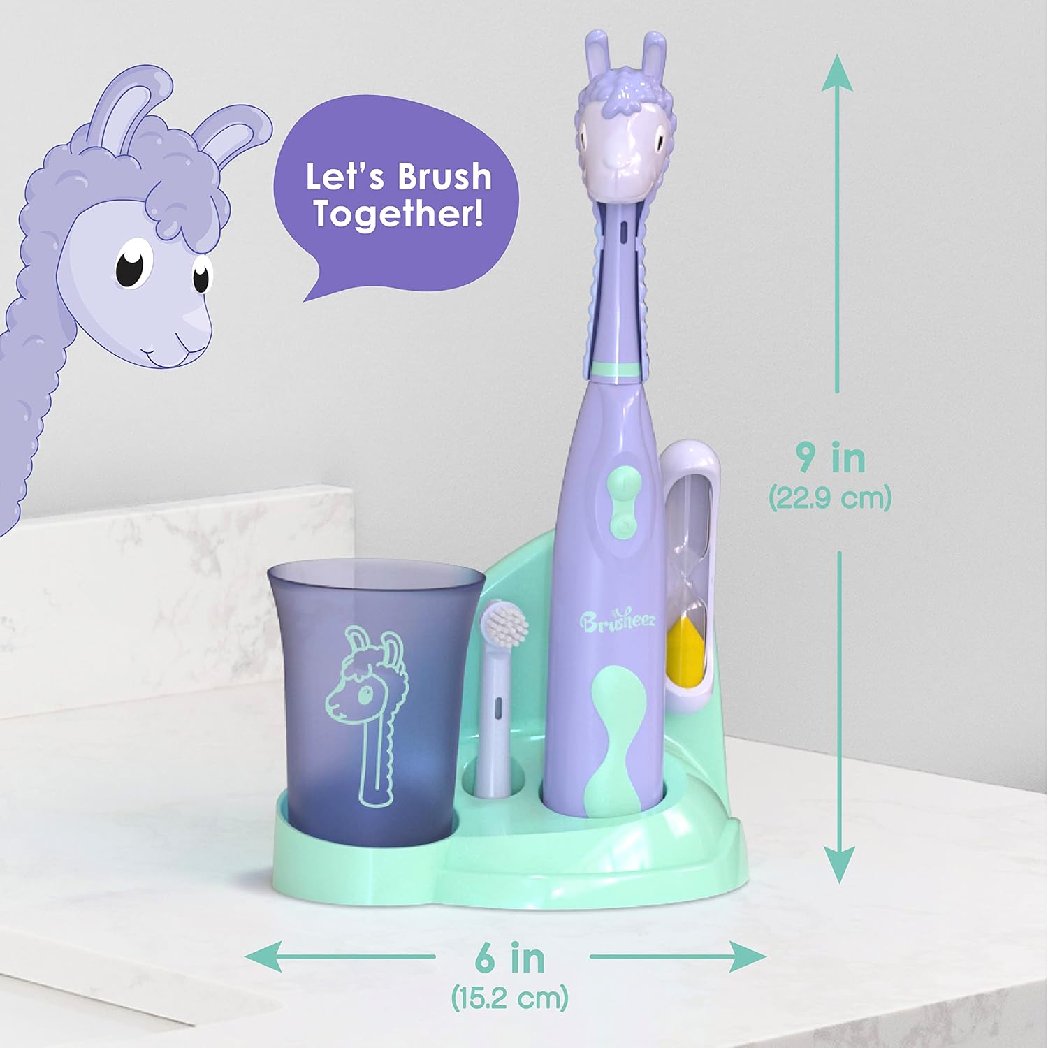 Brusheez® Kids’ Electric Toothbrush Set - Safe & Effective for Ages 3+ - Parent Tested & Approved with Gentle Bristles, 2 Brush Heads, Rinse Cup, 2-Minute Timer, & Storage Base (Luna The Llama) : Health & Household