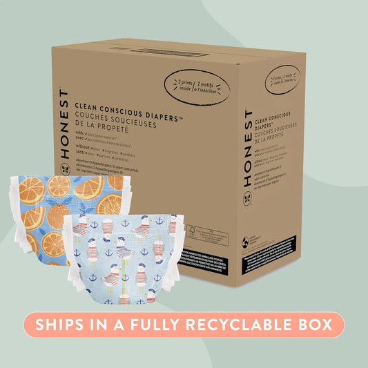 The Honest Company Clean Conscious Diapers | Plant-Based, Sustainable | Orange You Cute + Feeling Nauti | Super Club Box, Size 3 (16-28 Lbs), 120 Count