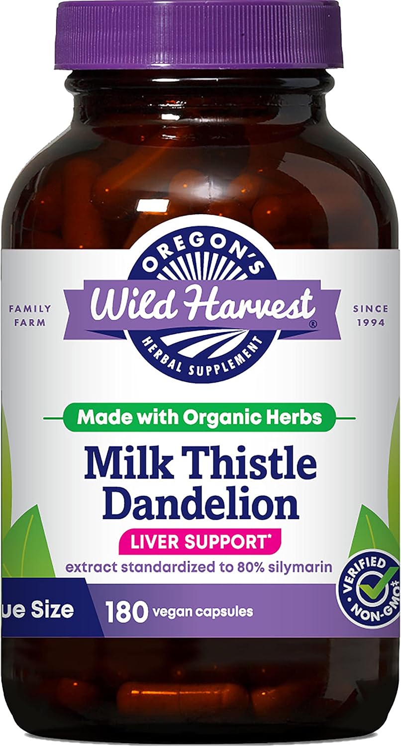 Oregon's Wild Harvest, Certified Organic Milk Thistle Dandelion Capsules, 180ct