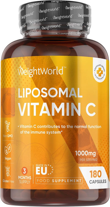 Liposomal Vitamin C Capsules 1000Mg - 180 Vegan Capsules (3 Months Supply) - L-Ascorbic Acid With Rosehip & Sunflower Phospholipid - Liposomal Vit C Supplement