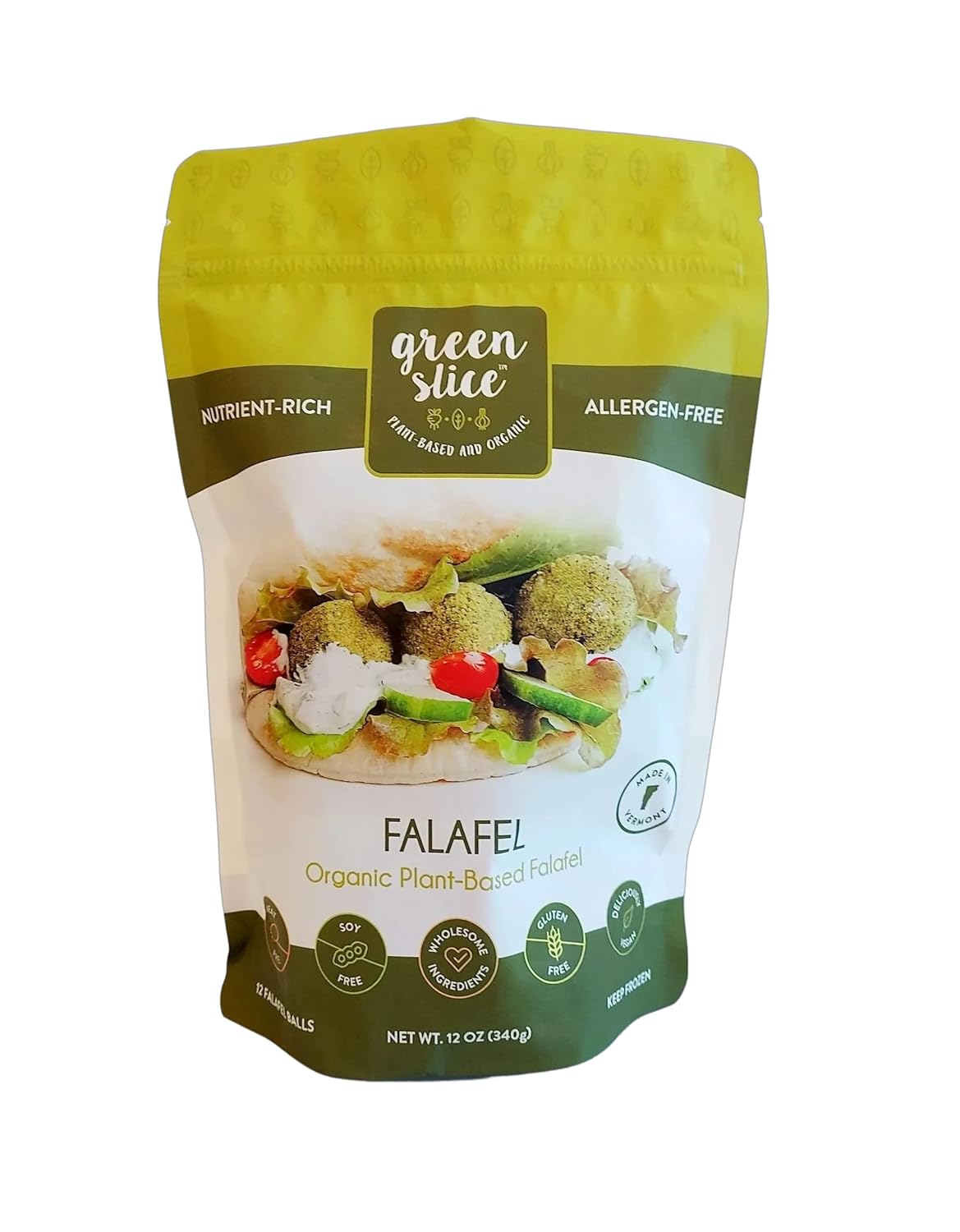 Green Slice Falafel 6/12oz Bags | Natural, non-gmo mediterranean meatless meatballs | Vegan, allergen-free, made in Vermont