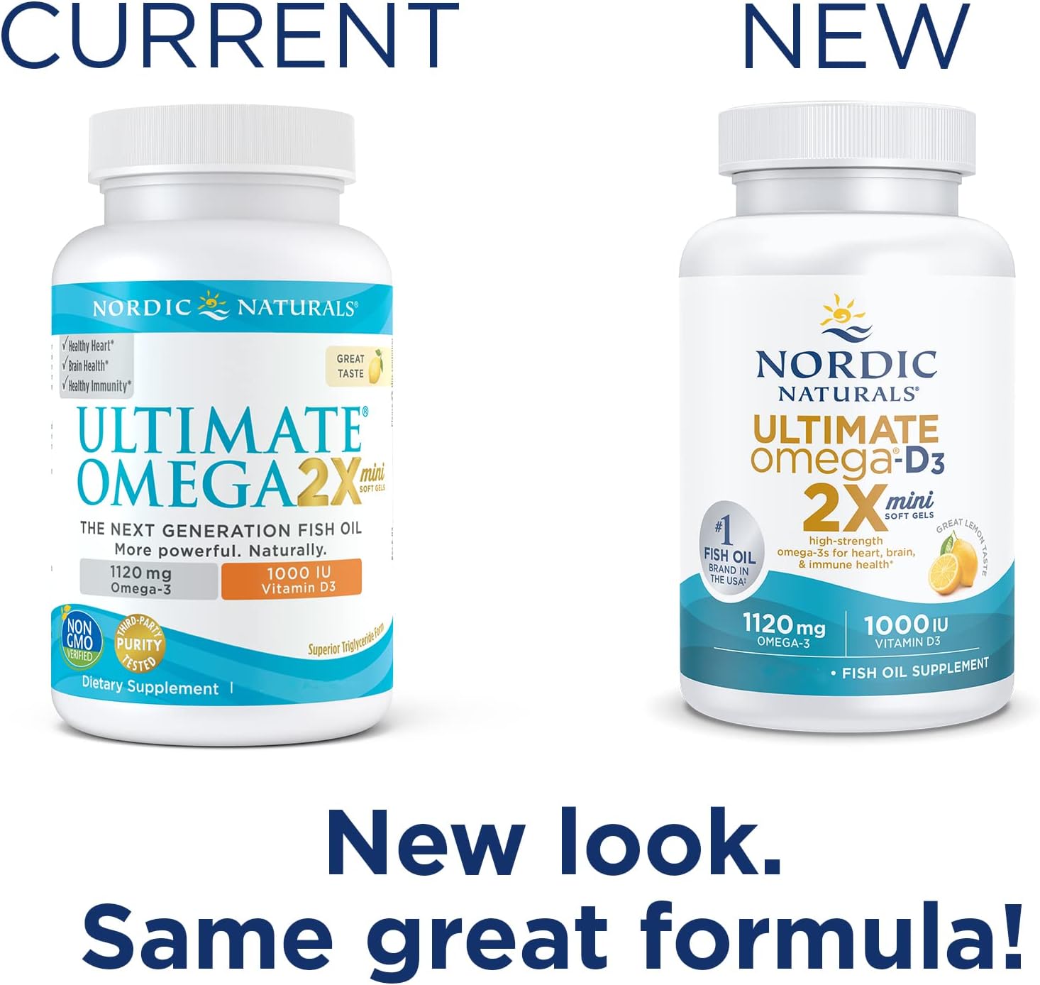 Nordic Naturals Ultimate Omega 2X Mini D3, Lemon Flavor - 1120 mg Omega-3 + 1000 IU Vitamin D3-60 Mini Soft Gels - Omega-3 Fish Oil - EPA & DHA - Promotes Brain & Heart Health - 30 Servings : Health & Household