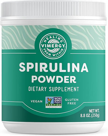 Vimergy Natural Spirulina Powder, 83 Servings ? Super Greens Powder ? Nutrient Dense Blue-Green Algae Superfood for Smoothies & Juices ? Immune Support - Non-GMO, Gluten-Free, Vegan & Paleo (250g)