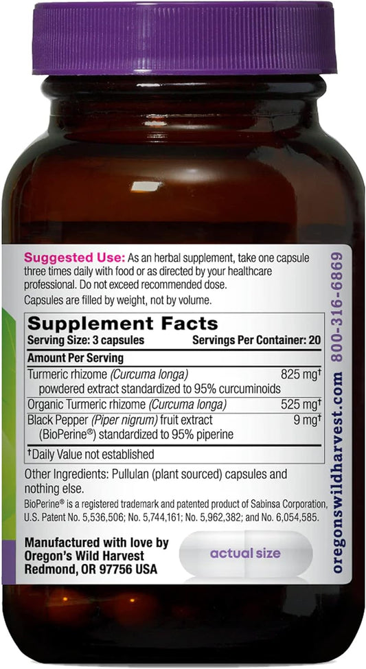 Oregon's Wild Harvest, Turmeric Curcumin Supplement Vegan Capsules with BioPerine 1350 MGS