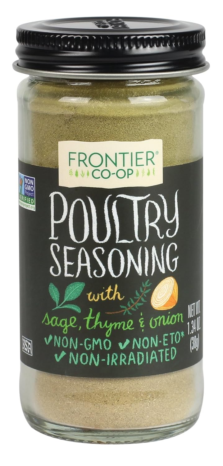 Frontier Co-Op Salt-Free Poultry Seasoning, 1.34 Ounce Bottle, Blend Of Sage, Thyme & Onion, Perfect For Poultry & Stuffing