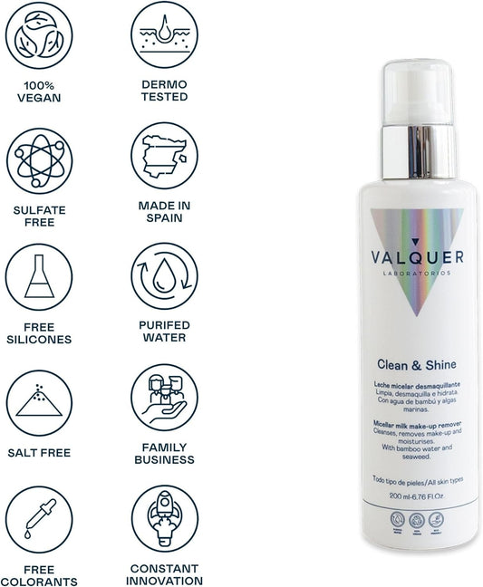 Valquer Laboratorios Micellar Facial Milk Makeup Remover With Bamboo Water And Sea Seaweed Moisturizing Anti-Aging Purifying All Kinds Of Skin 200Ml