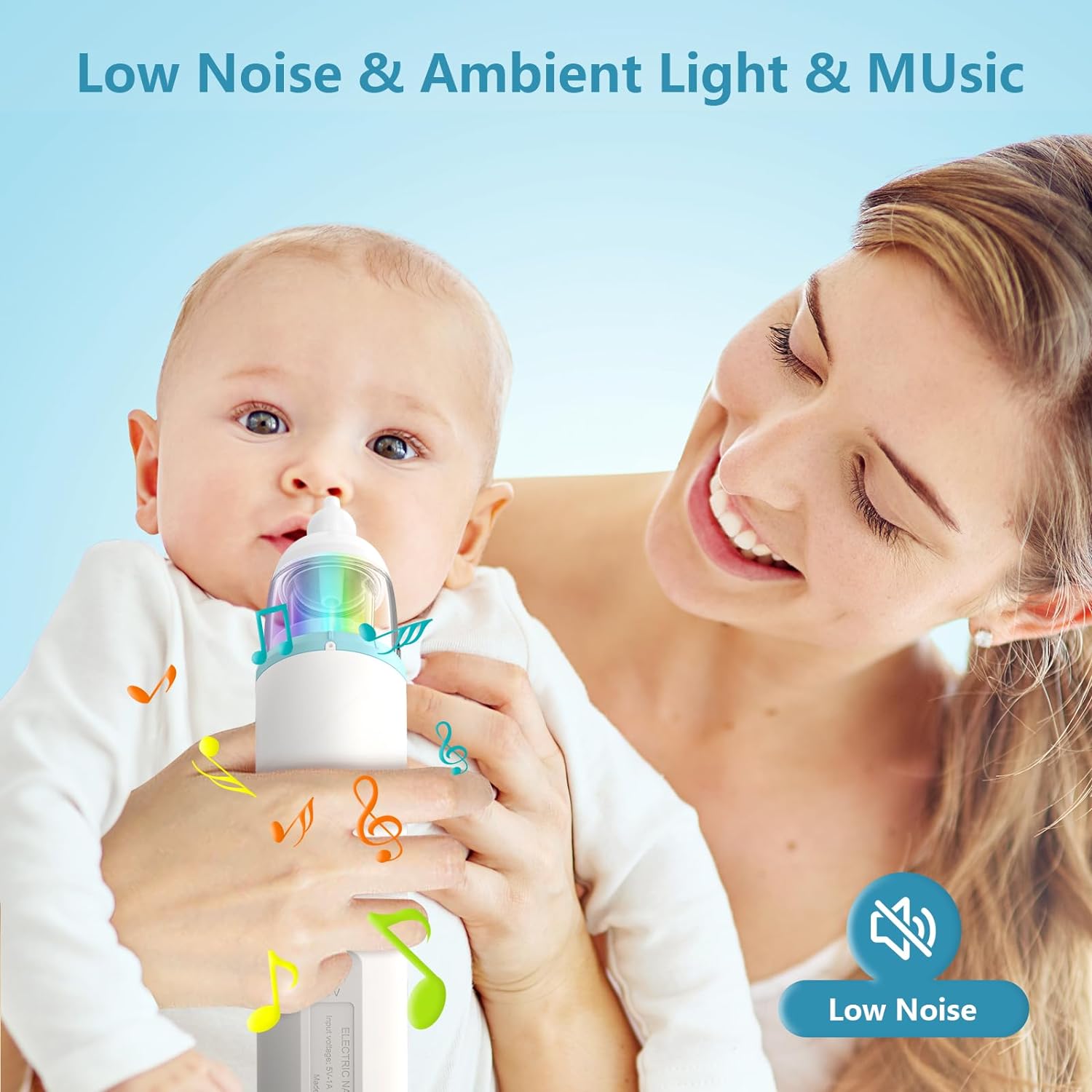 Ailutle X50 Nasal Aspirator for Baby| Nose Sucker Baby | Electric Toddler Automatic Cleaner USB Rechargeable with 5 Suctions Modes, Music & Colorful Light Soothing Function : Baby