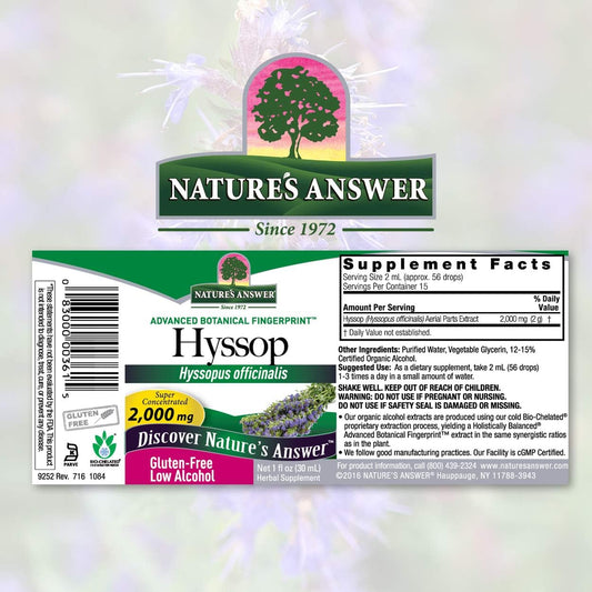 Nature's Answer Hyssop Herb Supplement with Organic Alcohol, 1-  | Promotes Overall Wellness | Calming Aid | Natural Stress Reliever