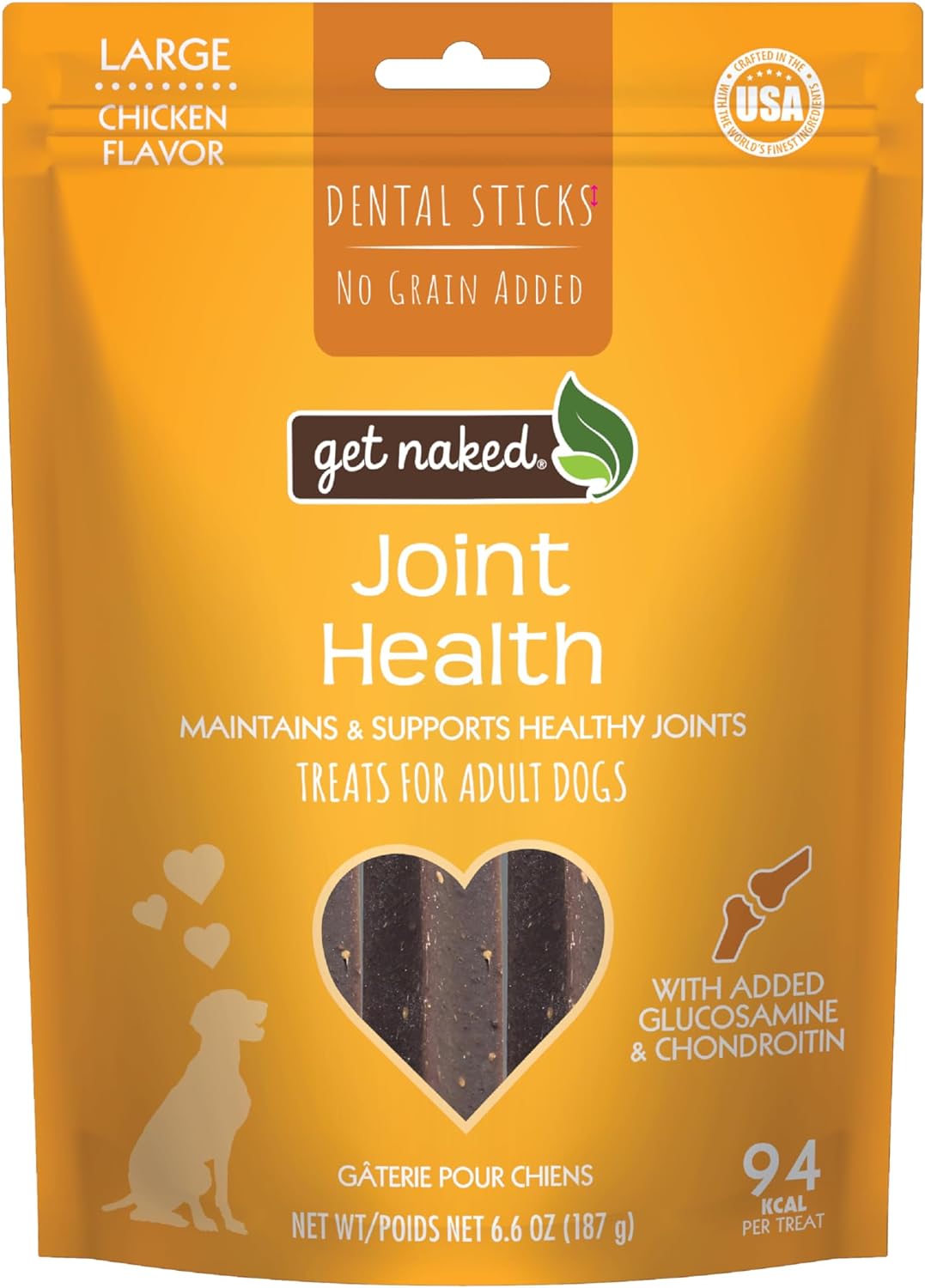 Get Naked Grain Free 1 Pouch 6.6 Oz Joint Health Dental Chew Sticks, Large