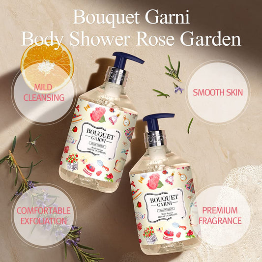 Bouquet Garni Body Shower Rose Garden - Unique Fragrance Decanting Engineering Method Gives Long Lasting Rich Fragrance - Rosa Damascena Flower Water Hydrates And Gives Vigorous Vitality - 17.85 Fl Oz