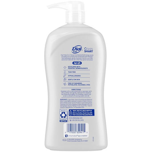 Dial Kids 3-In-1 Body+Hair+Bubble Bath, Peach, 32 Fl Oz