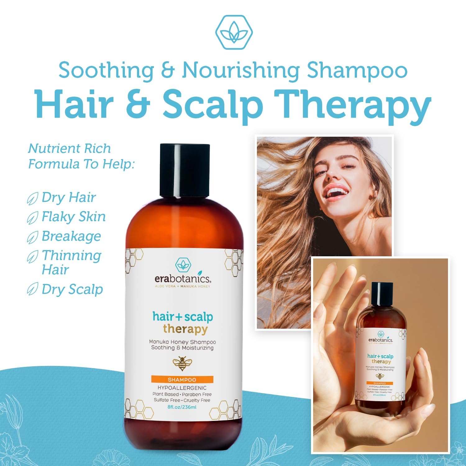 Era Organics Manuka Honey Dry Scalp Shampoo - Soothing and Moisturizing Shampoo for Dry Scalp and Damaged Hair - Family Friendly Sulfate Free Shampoo Treatment for Sensitive Skin : Beauty & Personal Care