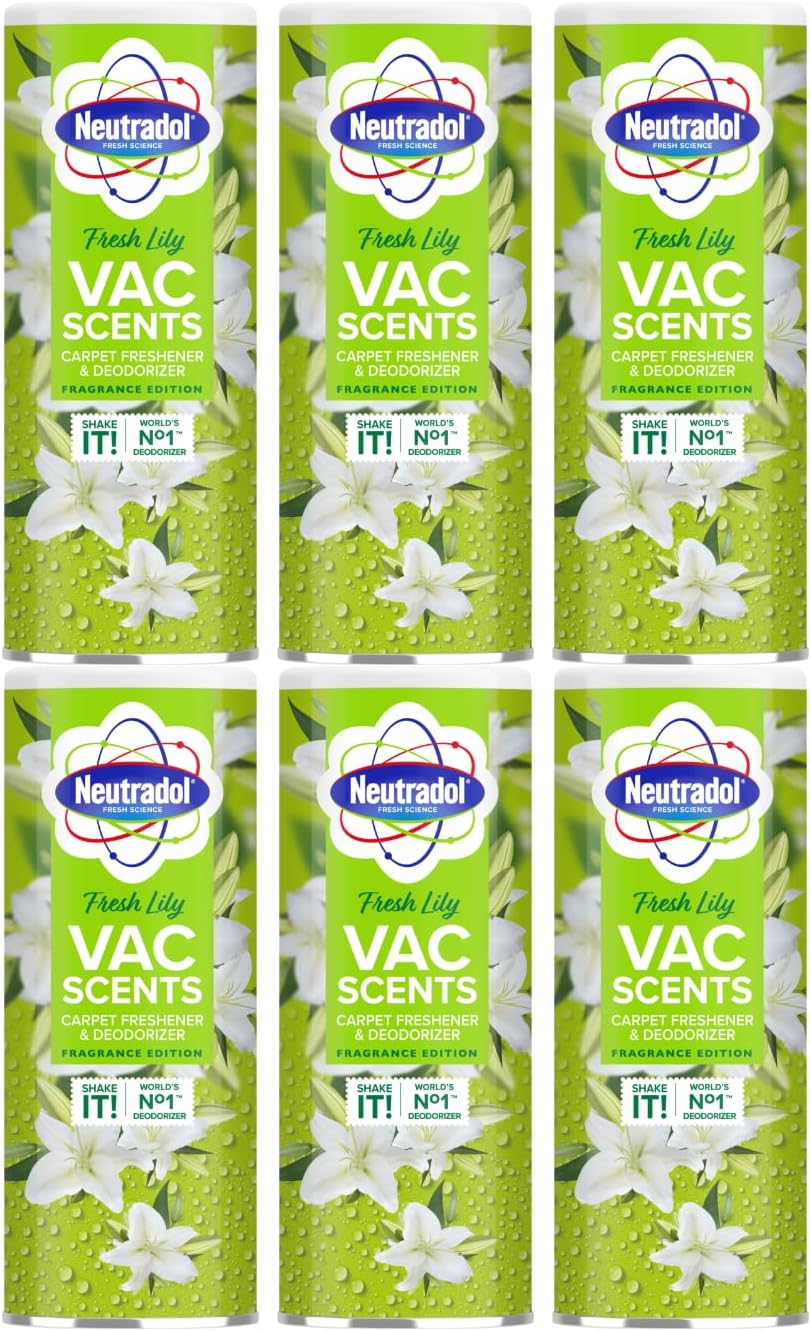 Neutradol Carpet Deodoriser, Vac Scents, Odour Neutraliser Powder For Carpets & Rugs, Fresh Lily, Multipack Of 6 X 350G