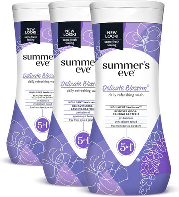 Summer'S Eve Delicate Blossom Daily Refreshing All Over Feminine Body Wash, Removes Odor, Feminine Wash Ph Balanced, 15 Fl Oz, 3 Pack