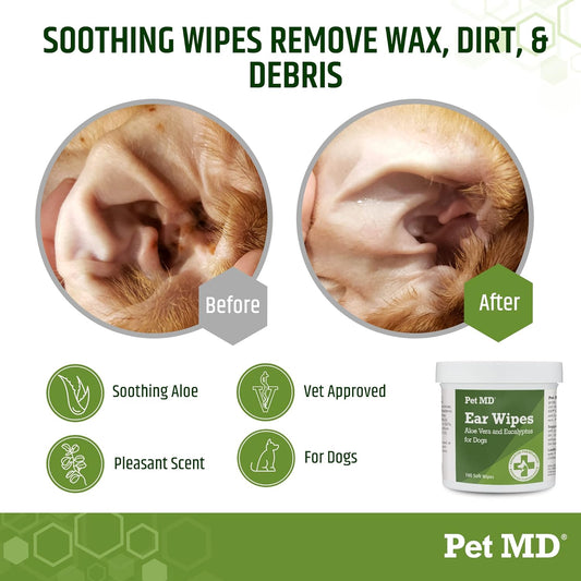 Pet Md Dog Ear Cleaner Wipes + Riley'S Chicken Strips For Dogs Bundle