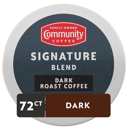 Community Coffee Signature Blend 72 Count Coffee Pods, Dark Roast, Compatible with Keurig 2.0 K-Cup Brewers, 12 Count (Pack of 6)