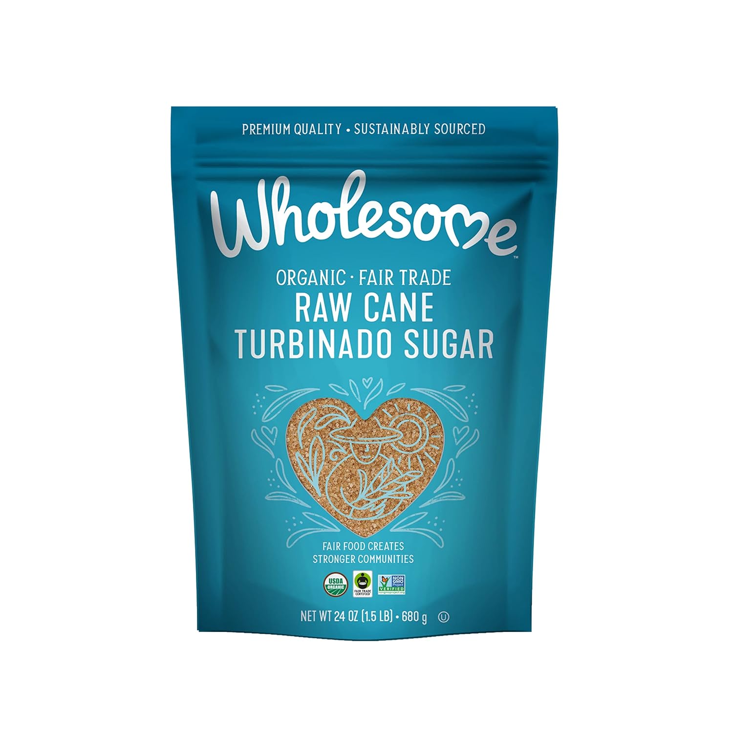 Wholesome Sweeteners Organic Raw Cane Turbinado Sugar, Fair Trade, Unrefined Sugar, Non Gmo & Gluten Free, 1.5 Pound (Pack Of 1)