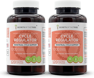 Secrets of the Tribe Cycle Regulator 120 Capsules(2 pcs.), 1000 mg, Vitex,Partridgeberry, Lady's Mantle, Black Cohosh, Yarrow, Dong Quai. Women's Health Formula (2x120 Capsules)