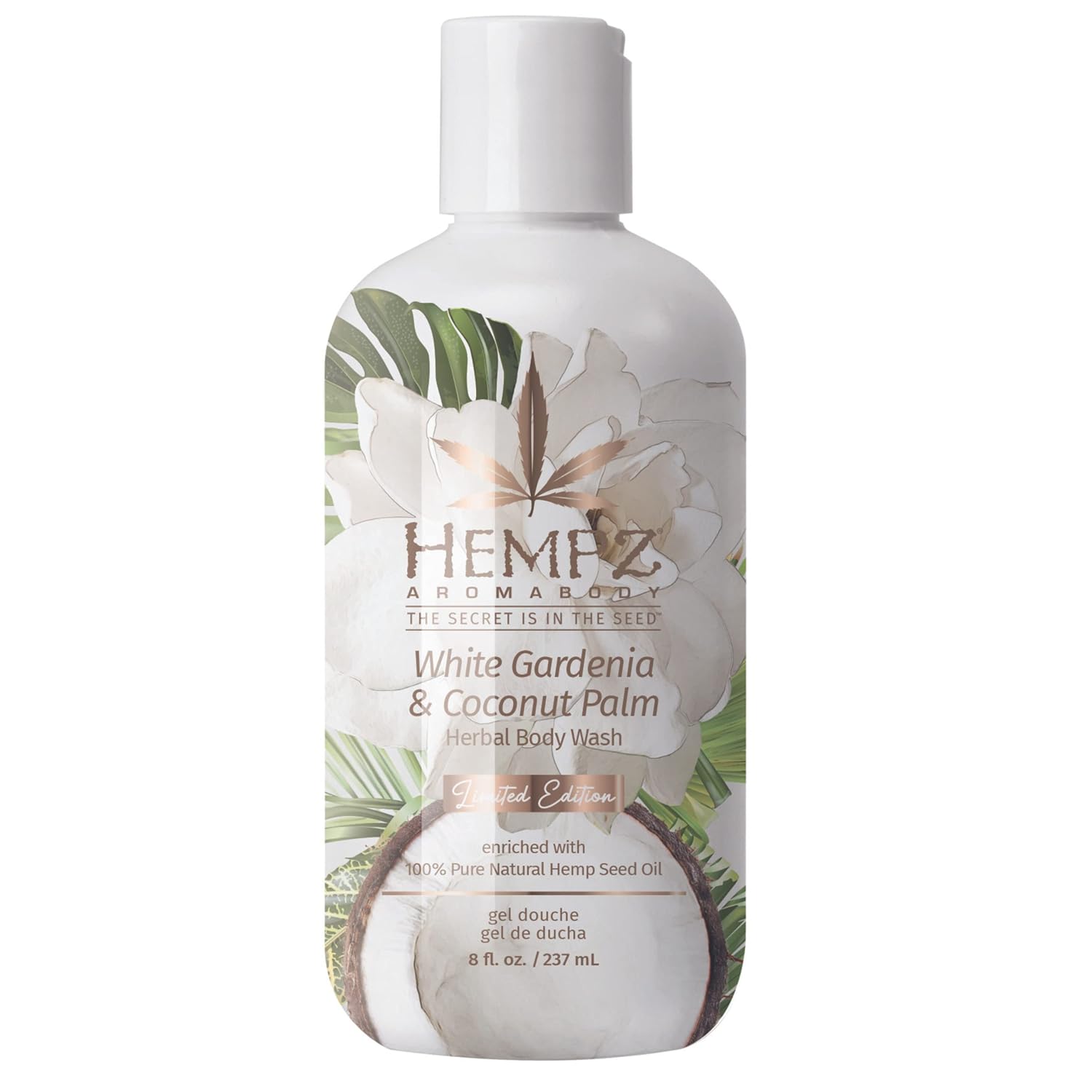 Hempz Moisturizing Body Wash - White Gardenia & Coconut Palm - Hydrating For Sensitive Skin, Scented, Exfoliating With Shea Butter, Pure Hemp Seed Oil - 8 Fl Oz