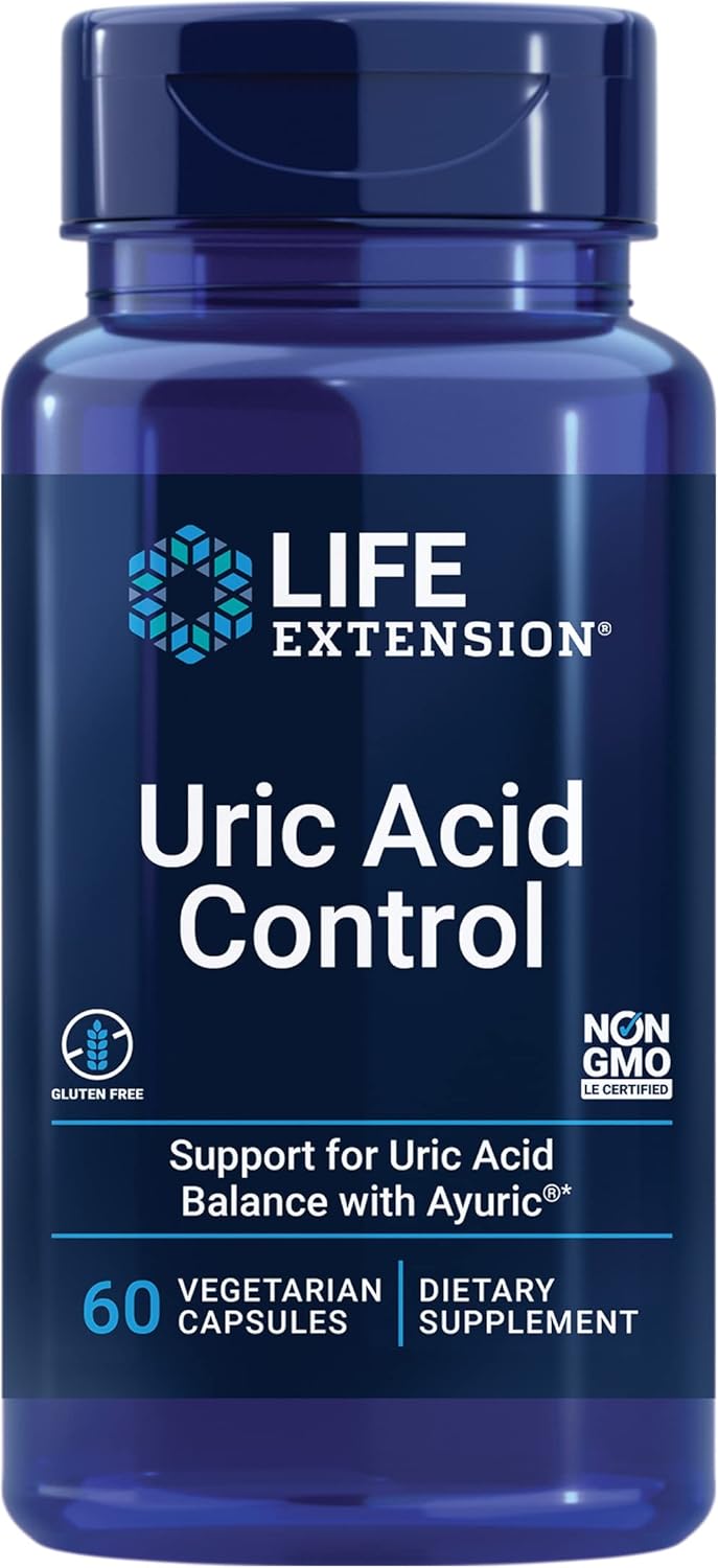 Life Extension Uric Acid Control - Ayuric Terminalia Bellerica Fruit Extract Supplement - Support Healthy Uric Acid Level - Non-Gmo, Gluten Free - 60 Vegetarian Capsules