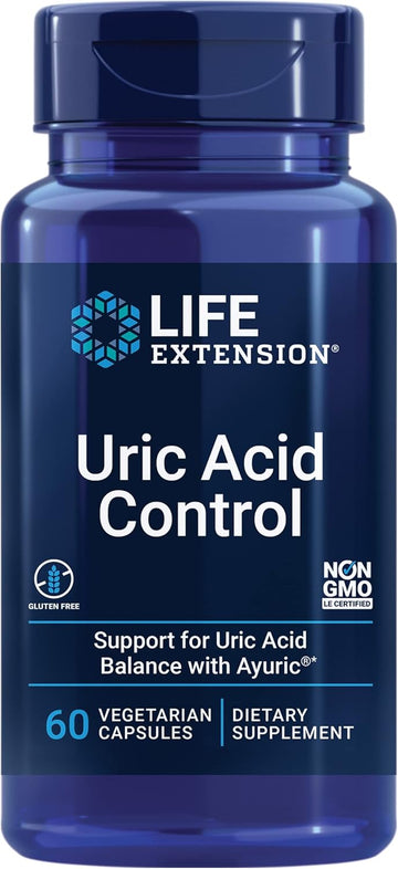 Life Extension Uric Acid Control - Ayuric Terminalia Bellerica Fruit Extract Supplement - Support Healthy Uric Acid Level - Non-Gmo, Gluten Free - 60 Vegetarian Capsules