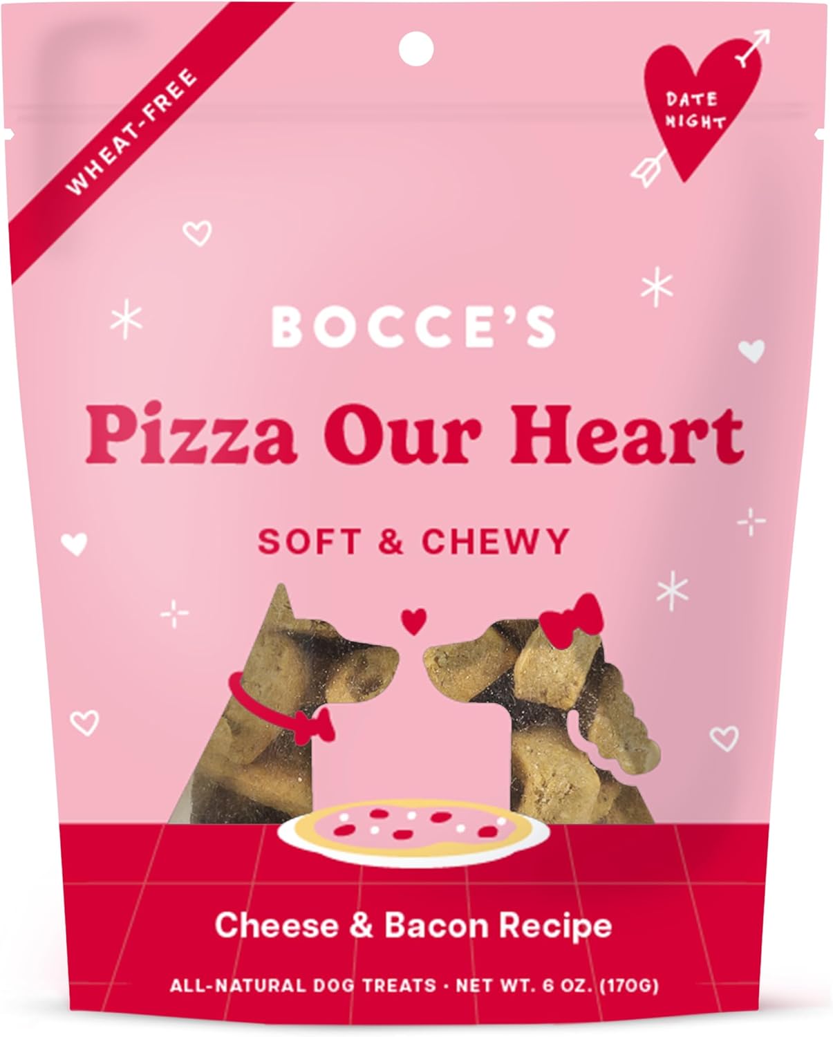 Bocce'S Bakery Pizza Our Heart Treats For Dogs, Wheat-Free Everyday Dog Treats, Made With Real Ingredients, Baked In The Usa, All-Natural Soft & Chewy Cookies, Cheese & Bacon, 6 Oz