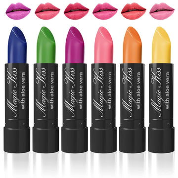 Magic Kiss Color Changing Matte 6 Piece Lipstick Set Infused With Aloe Vera Made In Usa (Colors Of Aloha 5)
