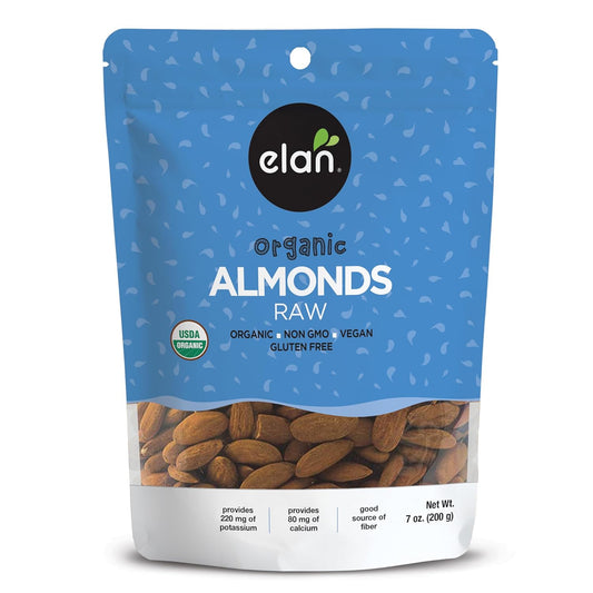 Elan Organic European Raw Almonds, 8 Pack Of 7.0 Oz, Unsalted, Unroasted, Raw Nuts, Non-Gmo, Vegan, Gluten-Free, Kosher, Healthy Snacks