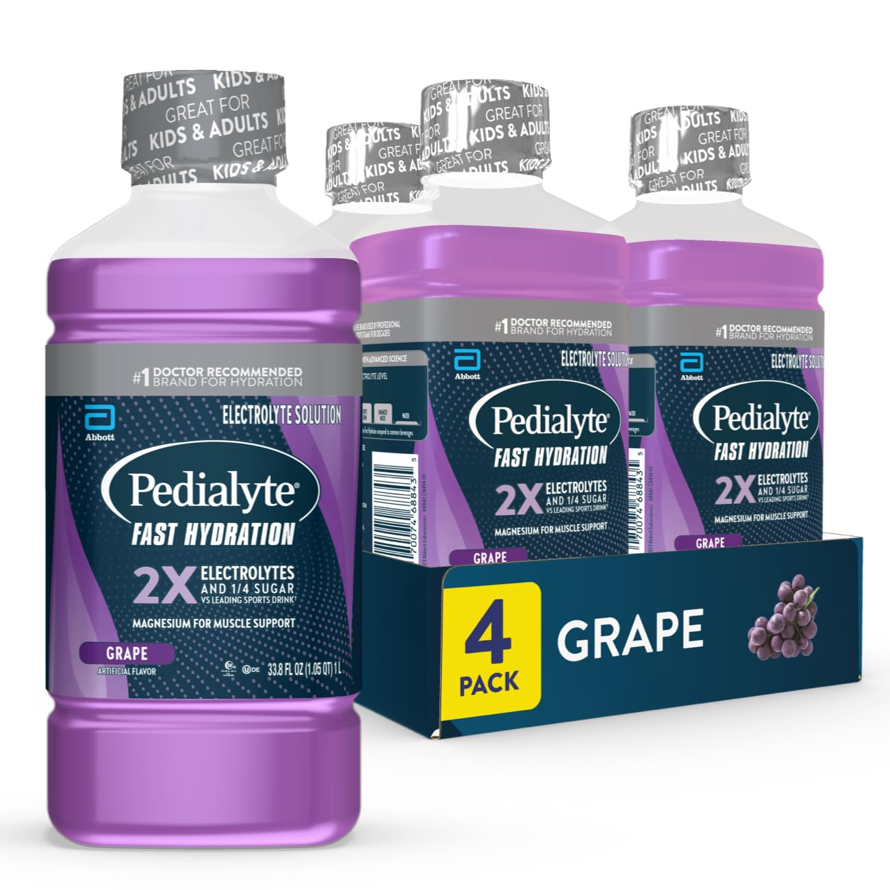 Pedialyte Fast Hydration Electrolyte Solution, Grape, Hydration Drink, 33.8 Fl Oz (Pack Of 4)