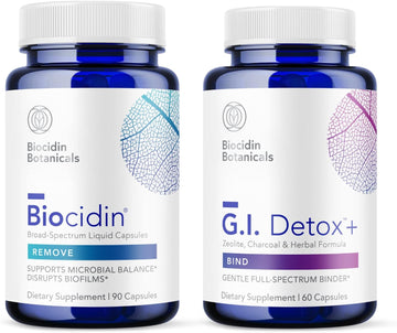 Biocidin Capsules (90 Count) With Gi Detox+ Gentle Binder (60 Capsules) - Two-Product Detox Bundle To Support Gi Detox, Cleansing & Healthy Digestion - Assists In Toxin & Biofilm Removal