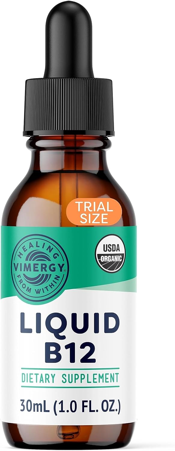 Vimergy USDA Organic B12, 30 Servings ? Alcohol Free B-12 Liquid Vitamin - Supports Brain Energy, Nervous System, Cognition, Memory - No Gluten, Non-GMO, Vegan & Paleo - Naturally Sweet Flavor (30 ml)