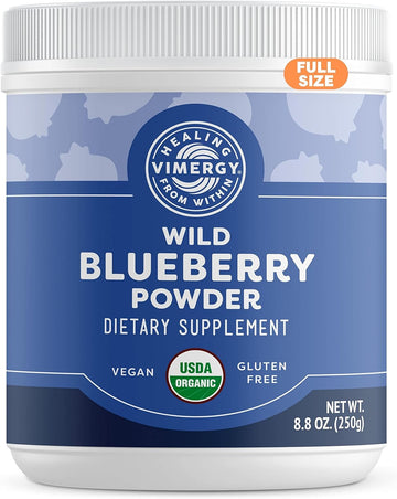 Vimergy Usda Organic Wild Blueberry Supplement Powder, 62 Servings – Natural Wild Blueberries - Fruit Powder For Smoothies, Juices, Fruit Bowls – Low-Bush, Non-Gmo, Gluten-Free, Vegan, Paleo (250G)