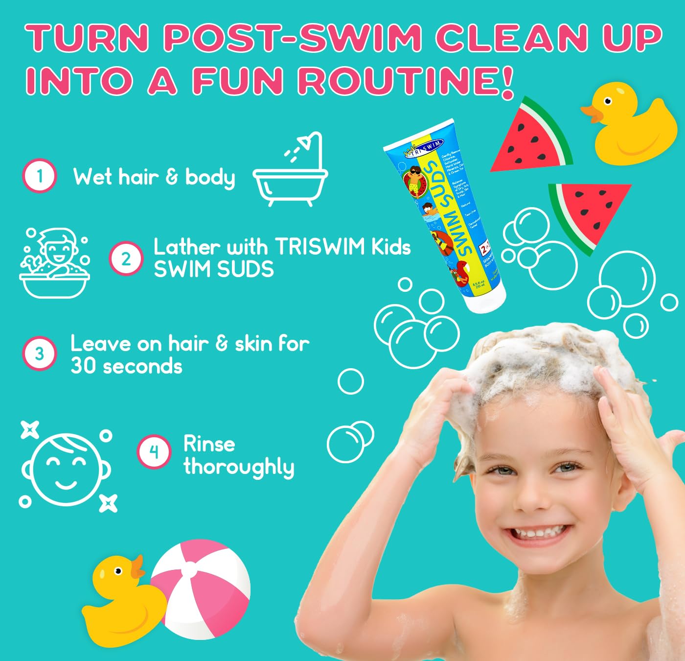 TRISWIM SWIM SUDS 2-in-1 Shampoo and Body Wash | Gently Removes Chlorine & Saltwater | Ensuring a Delightful Post-Swim Routine for your Kids : Sports & Outdoors