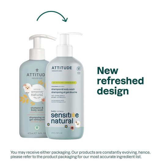 Attitude 2-In-1 Shampoo And Body Wash For Baby, Ewg Verified, Hypoallergenic Plant- And Mineral-Based Ingredients, Vegan And Cruelty-Free Products For Sensitive Skin, Unscented, 16 Fl Oz