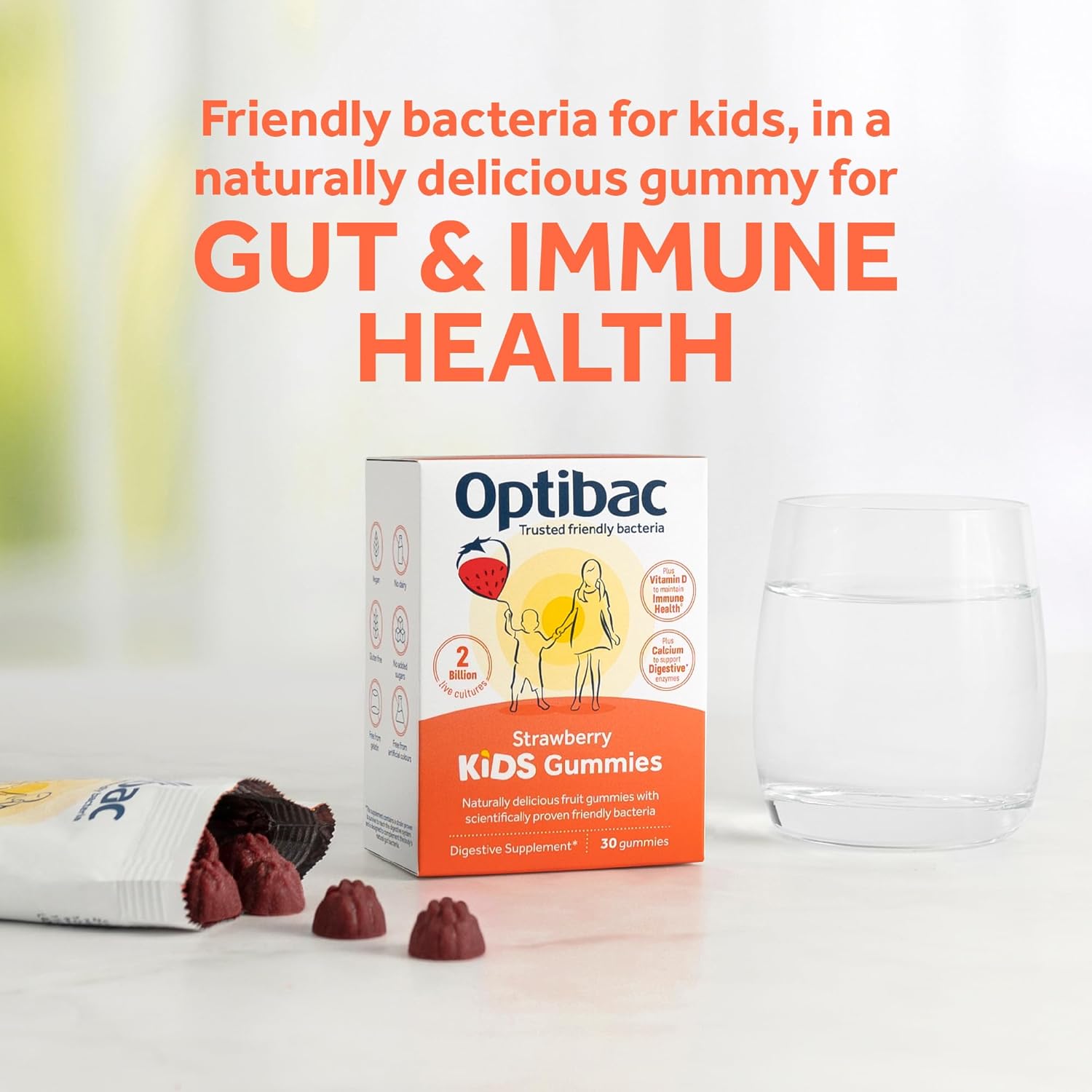 Optibac Probiotics Kids Gummies - Kids Probiotic With Vitamin D & Calcium For Immune System Support & Gut Health And 2 Billion Bacterial Cultures - 30 Vegan Gummies : Health & Household