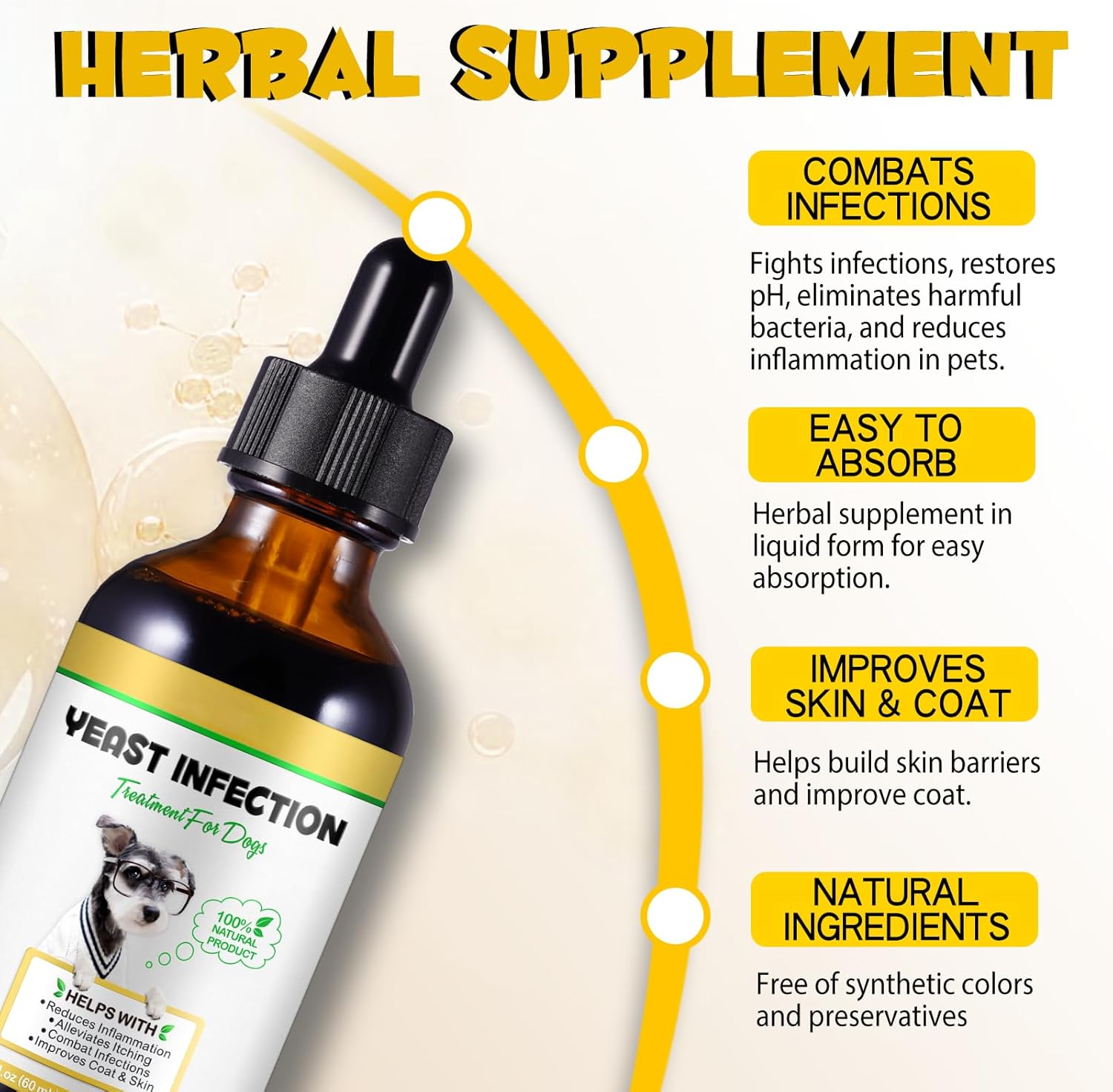 Hualijia Yeast Infection Treatment For Dogs, Natural Dog Yeast Infection Drops For Dog Skin Itch Relief, Dog Allergy Relief, Dog Yeast Ear Infection Treatment, 60Ml