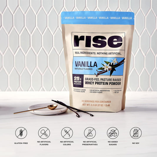 Rise Whey Protein Powder - Vanilla | 25G Protein No Artificial Flavors, Colors, Or Preservatives - Sugar Free, Gluten-Free, Soy Free (2.3 Lbs)