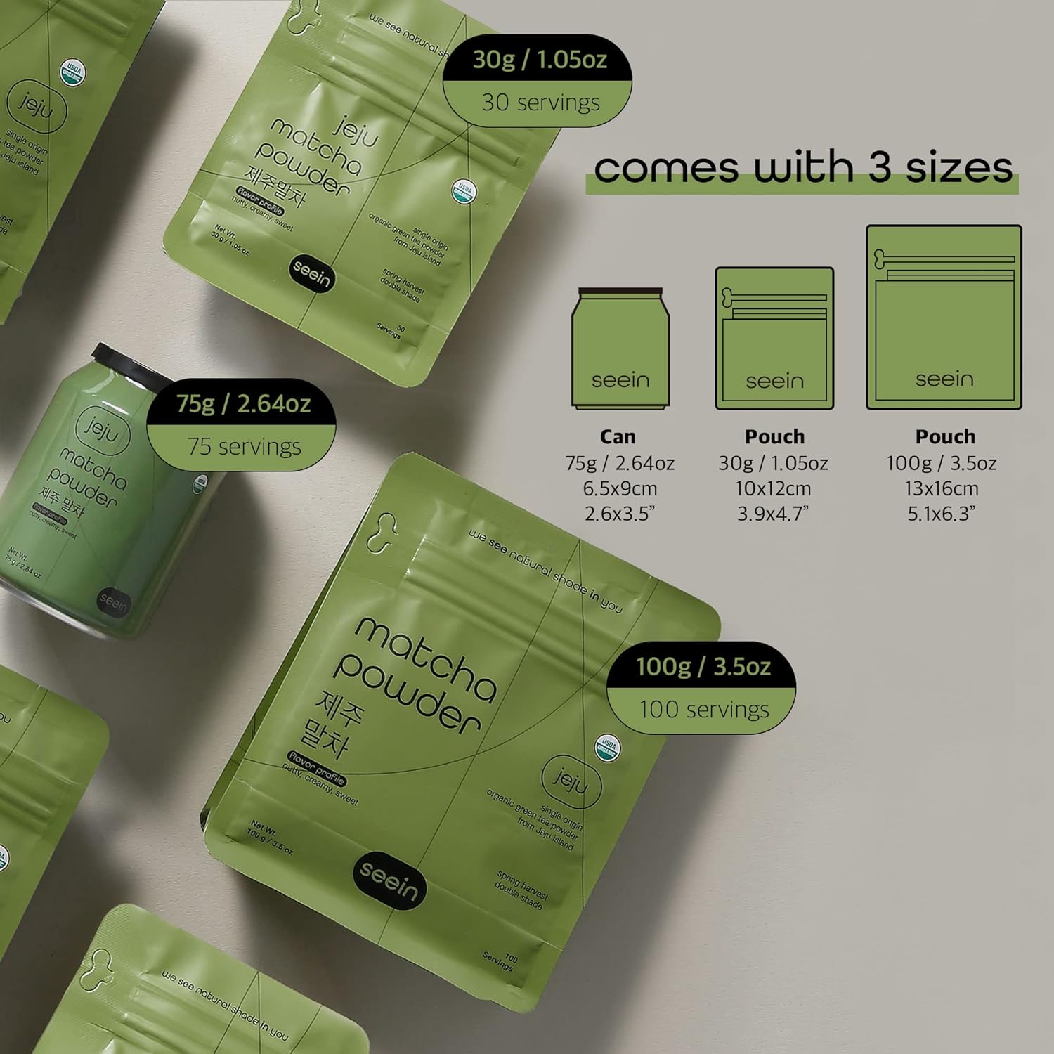 Seein Organic Matcha Green Tea Powder From Jeju Korea Premium First Harvest 1.06Oz - Usda Certified