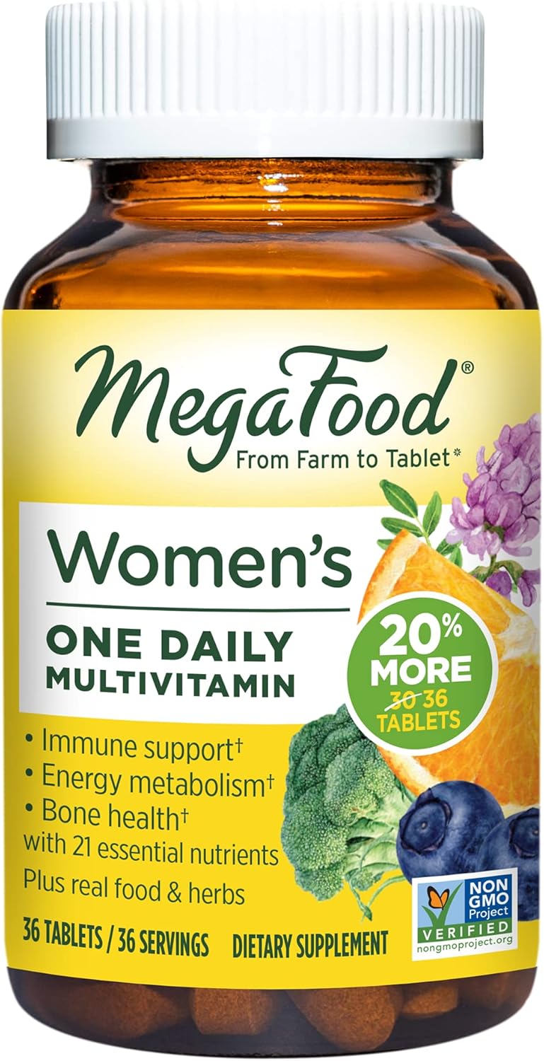 MegaFood Women's One Daily Multivitamin - Multivitamin for Women with Iron, B Complex Vitamins, Vitamin C, Vitamin D & More ? Plus Real Food - Immune Support Supplement ? Vegetarian - 36 Tabs