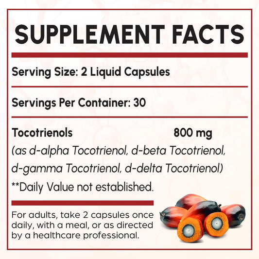 Tocotrienol Supplement Full Spectrum, Cutting-edge Fusion Technology, Tocotrienol Vitamin E-Tocotrienols 800mg,Powerful Antioxidant,Cardiovascular,Highest Absorption Rate - 60 Liquid-Filled Capsules