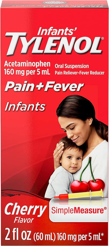 Tylenol Infants Liquid Pain Relief & Fever Medicine, Oral Suspension, Acetaminophen for Sore Throat, Headache & Teething, Pain Reliever & Fever Reducer for Kids; Cherry Flavor, 2 Fl. Oz.; Pack of 1