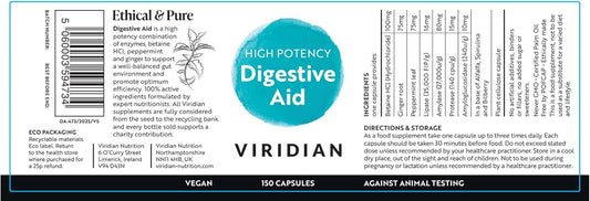 Viridian - High Potency Digestive Aid, 150 Caps | Broad-Spectrum Enzymes With Betaine Hcl, Ginger & Peppermint | Gut Health & Nutrient Absorption | Vegan & Kosher | Nutritionist Formulated