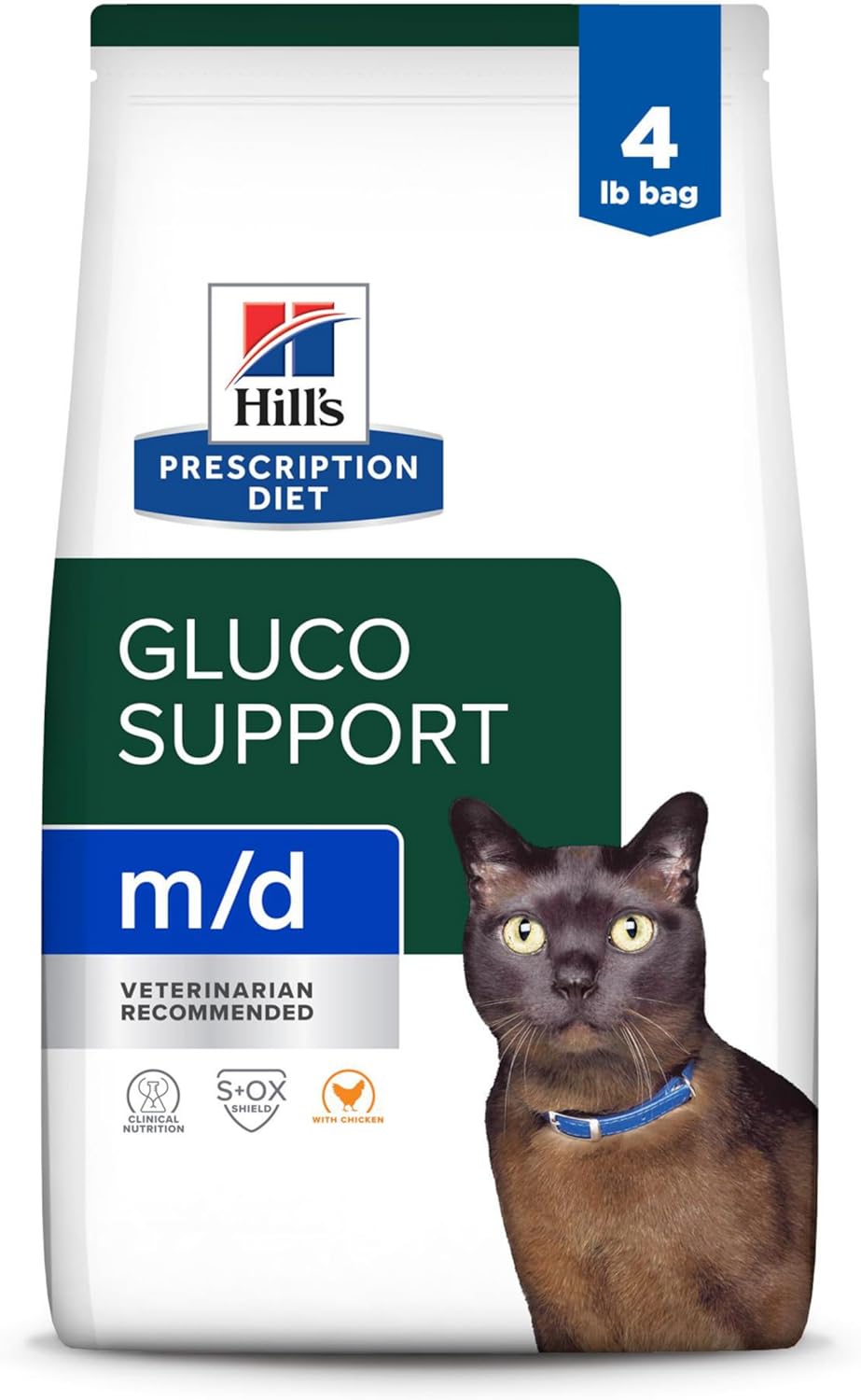 Hill'S Prescription Diet M/D Glucosupport Chicken Flavor Dry Cat Food, Veterinary Diet, 4 Lb. Bag