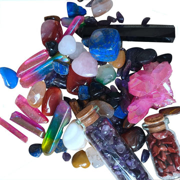 Crystal Set For Healing Mystery Stone Bag Lucky Gemstone Witchy Crystals Scoops Tumble Stones Tourmalime Agate Amethyst Clear Crystal Lapis Lazuli Opalite Aura Crystals Black Obsidian Unakite Mookaite