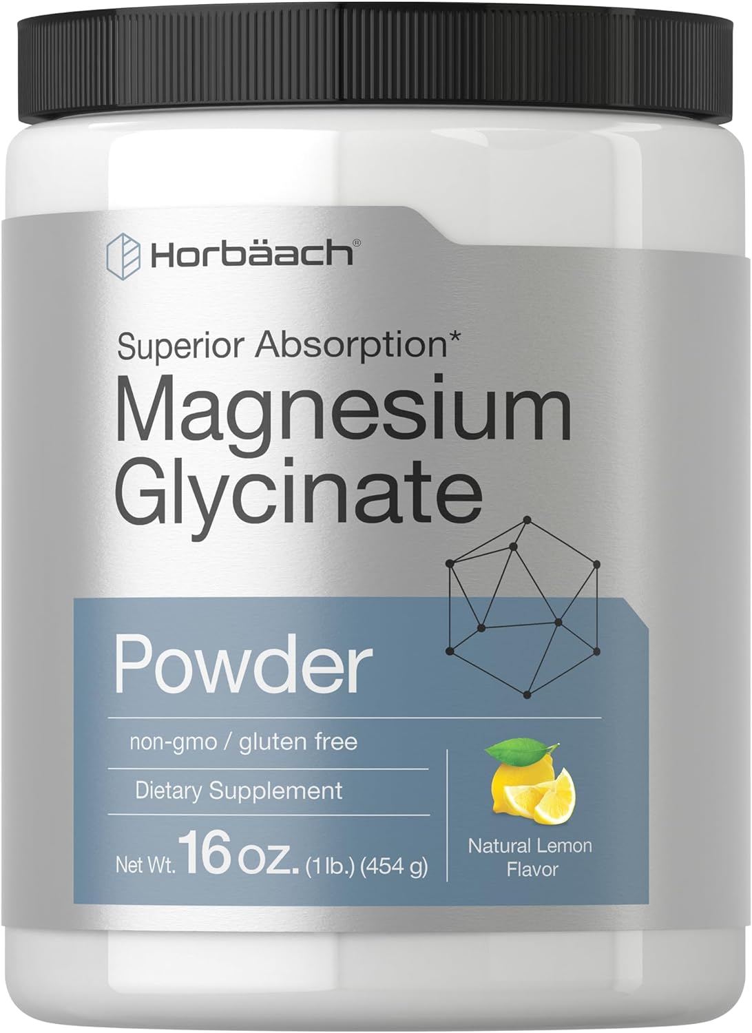 Horbäach Magnesium Glycinate Powder | 1 lb | Lemon Flavored | Superior Absorption | Non-GMO & Gluten Free